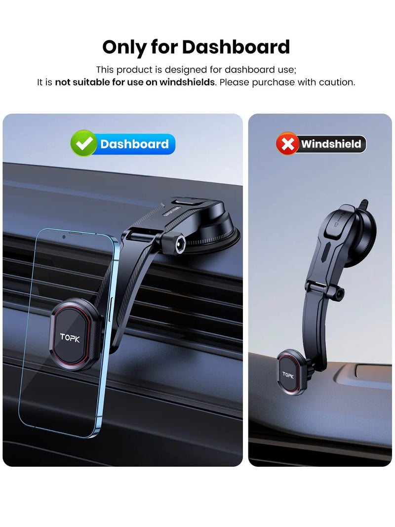 Suporte Gravity para Celular TOPK — Compatível com iPhone, Xiaomi, Samsung — Para Painel, Para-brisa e Saída de Ar do Carro