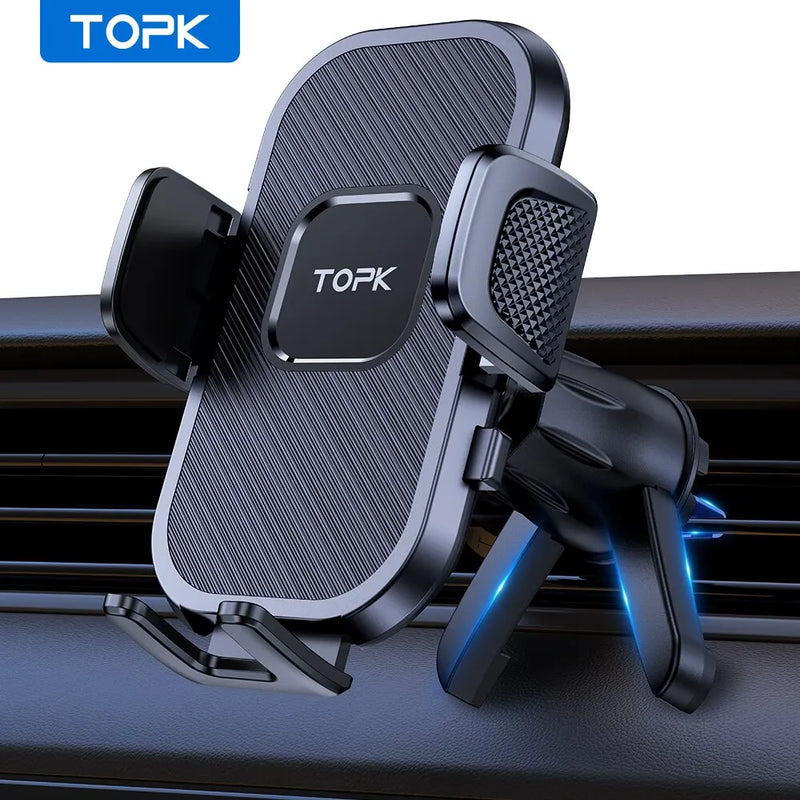 Suporte Gravity para Celular TOPK — Compatível com iPhone, Xiaomi, Samsung — Para Painel, Para-brisa e Saída de Ar do Carro