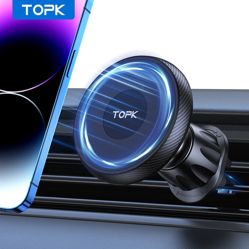 Suporte para Celular TOPK com Magsafe — Ímã Potente, Qualidade Premium, Fácil de Usar com Uma Mão — Gancho Metálico Magnético para Carro