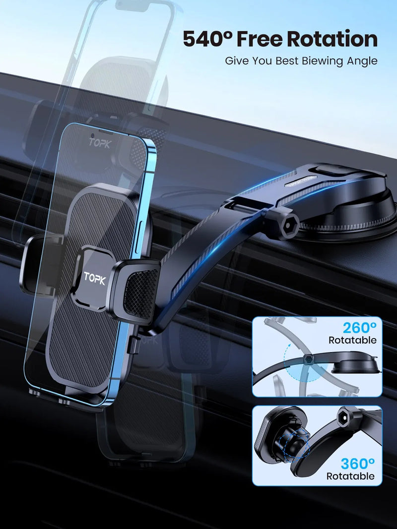 Suporte Gravity para Celular TOPK — Compatível com iPhone, Xiaomi, Samsung — Para Painel, Para-brisa e Saída de Ar do Carro