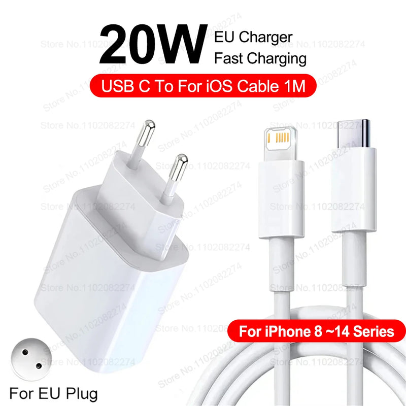 Carregador Rápido PD 40W com Cabo USB-C para iPhone e iPad