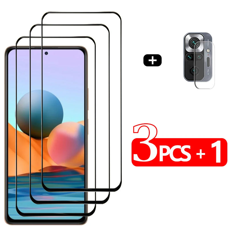 Película de Vidro Temperado Frontal para Xiaomi Redmi Note 10 / 11 / 12 / 13 / Pro / 5G + Filme de Proteção da Câmera