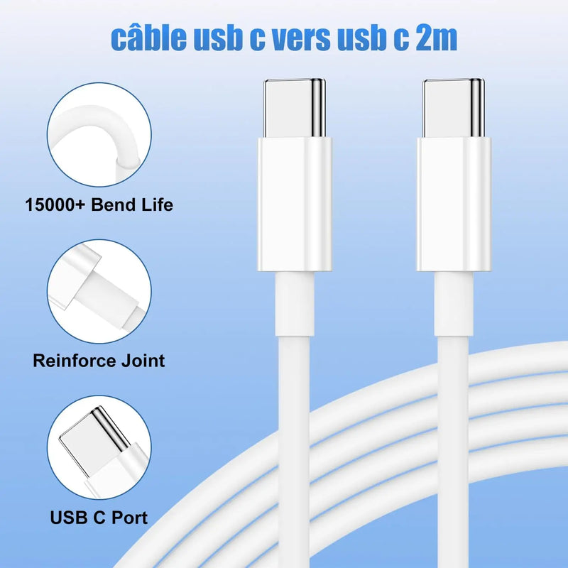Carregador Rápido USB-C PD de 35W com Cabo para iPhone 15 Pro Max 16 Plus – Carregador de Parede com Dupla Entrada Tipo-C, Carregamento Rápido, Plugue EU, Compatível com Samsung