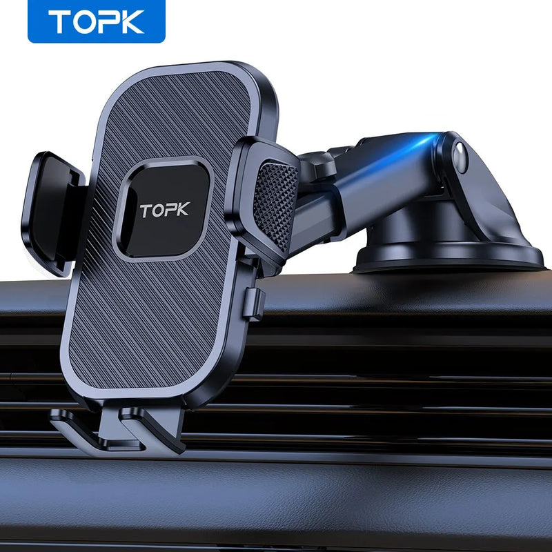 Suporte Gravity para Celular TOPK — Compatível com iPhone, Xiaomi, Samsung — Para Painel, Para-brisa e Saída de Ar do Carro
