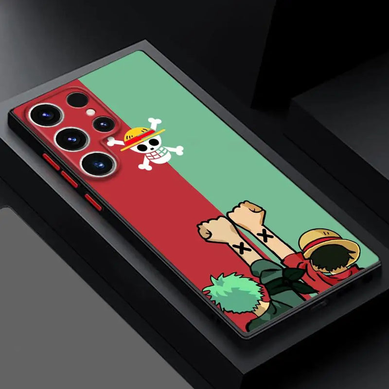 Capa Anime One Piece para Samsung Galaxy S9 a S25 Ultra – Estilo Antichoque & Design Luffy/Zoro