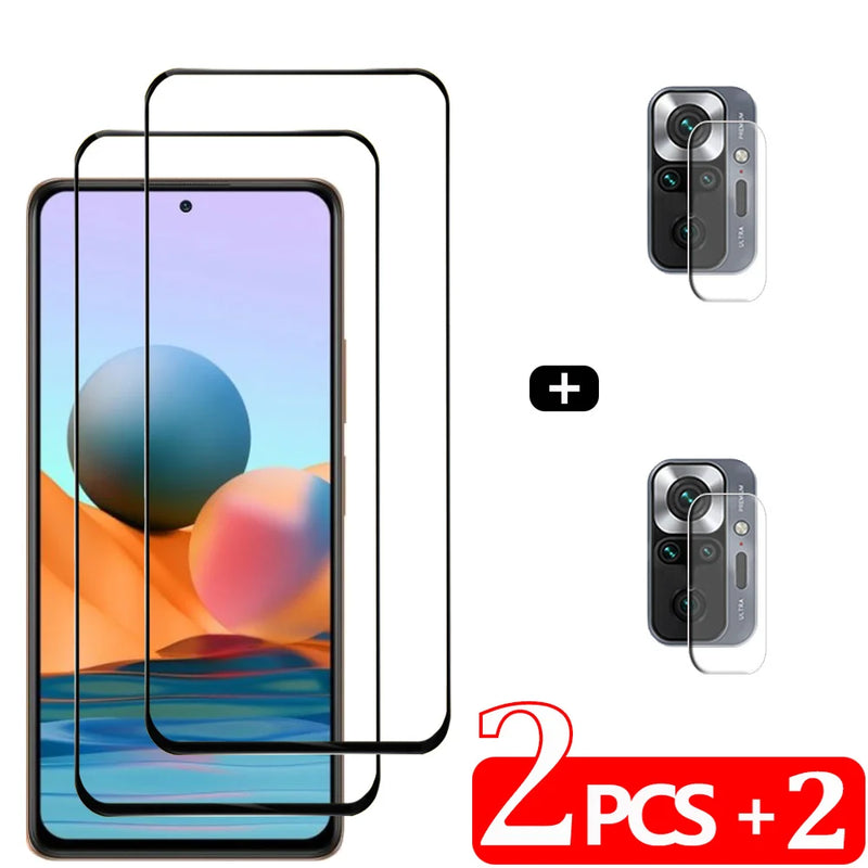 Película de Vidro Temperado Frontal para Xiaomi Redmi Note 10 / 11 / 12 / 13 / Pro / 5G + Filme de Proteção da Câmera