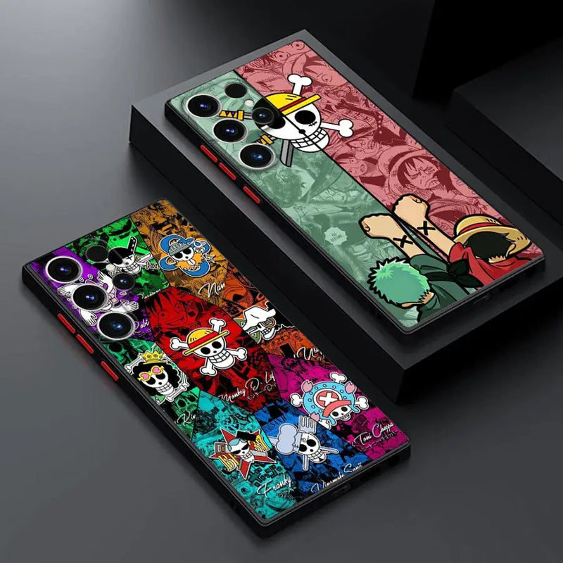 Capa Anime One Piece para Samsung Galaxy S9 a S25 Ultra – Estilo Antichoque & Design Luffy/Zoro