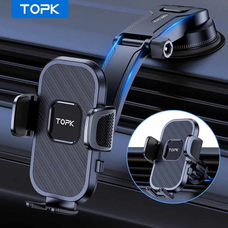 Suporte Gravity para Celular TOPK — Compatível com iPhone, Xiaomi, Samsung — Para Painel, Para-brisa e Saída de Ar do Carro