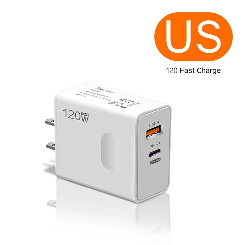 Carregador Xiaomi 120W Super Rápido - Compatível com Apple, Xiaomi, Huawei, Samsung | Plug EU/US/UK