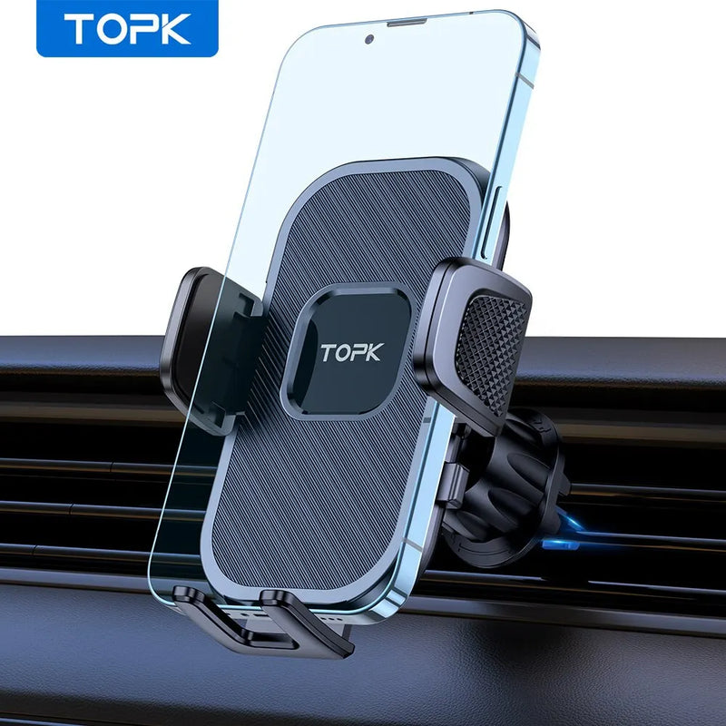Suporte Gravity para Celular TOPK — Compatível com iPhone, Xiaomi, Samsung — Para Painel, Para-brisa e Saída de Ar do Carro