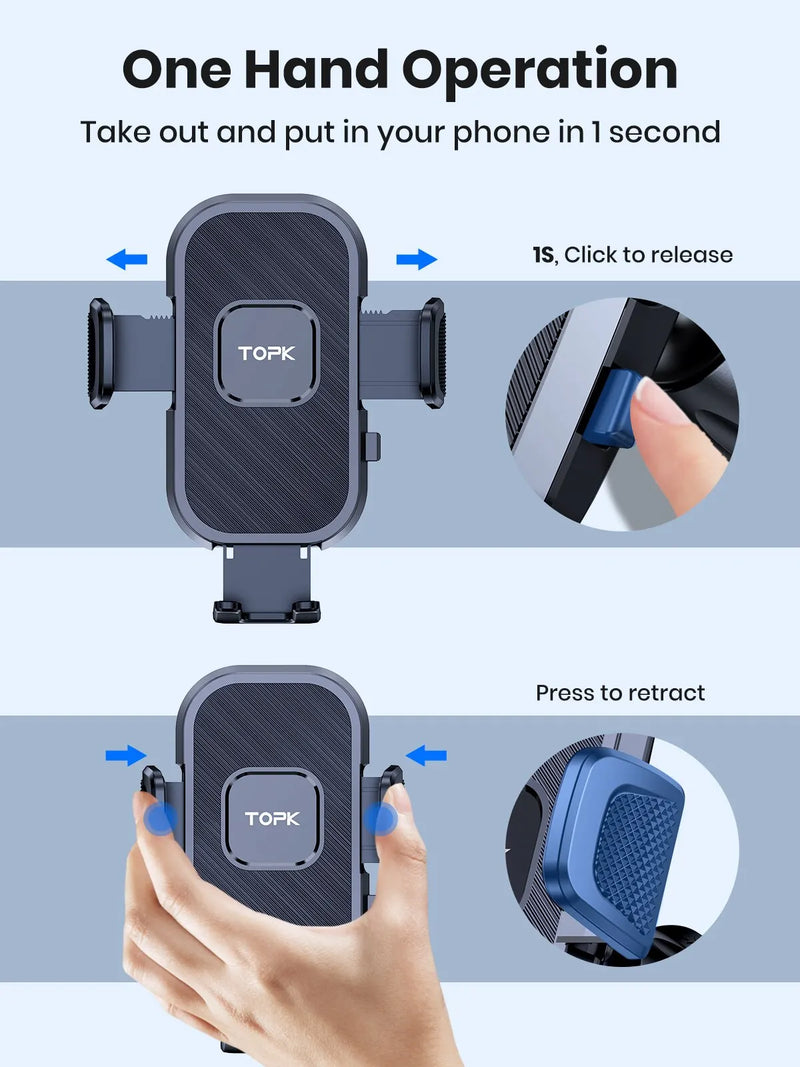 Suporte Gravity para Celular TOPK — Compatível com iPhone, Xiaomi, Samsung — Para Painel, Para-brisa e Saída de Ar do Carro