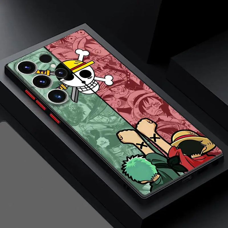 Capa Anime One Piece para Samsung Galaxy S9 a S25 Ultra – Estilo Antichoque & Design Luffy/Zoro