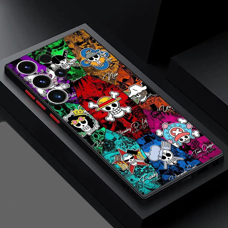 Capa Anime One Piece para Samsung Galaxy S9 a S25 Ultra – Estilo Antichoque & Design Luffy/Zoro