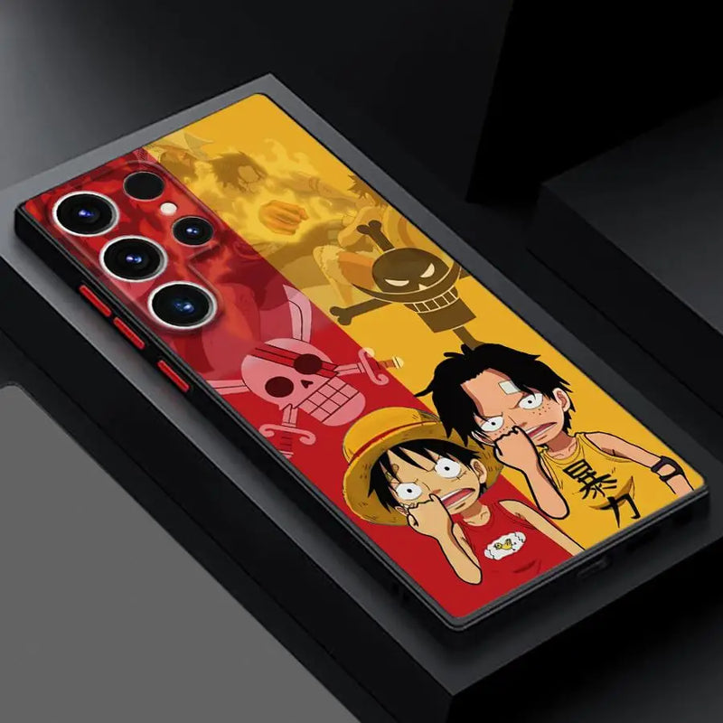 Capa Anime One Piece para Samsung Galaxy S9 a S25 Ultra – Estilo Antichoque & Design Luffy/Zoro