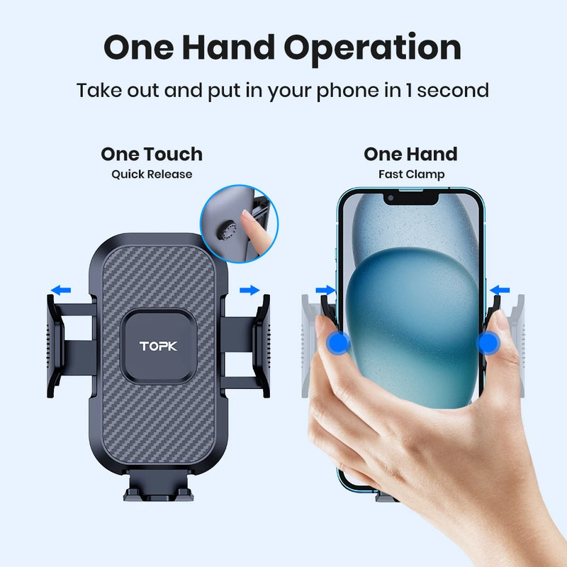 Suporte para Celular de Carro, TOPK com Trava Automática, Universal, com Clipe Gancho para Saída de Ar, Compatível com iPhone e Samsung