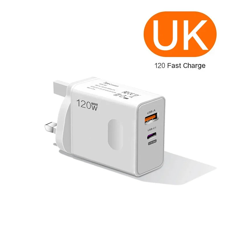 Carregador Xiaomi 120W Super Rápido - Compatível com Apple, Xiaomi, Huawei, Samsung | Plug EU/US/UK