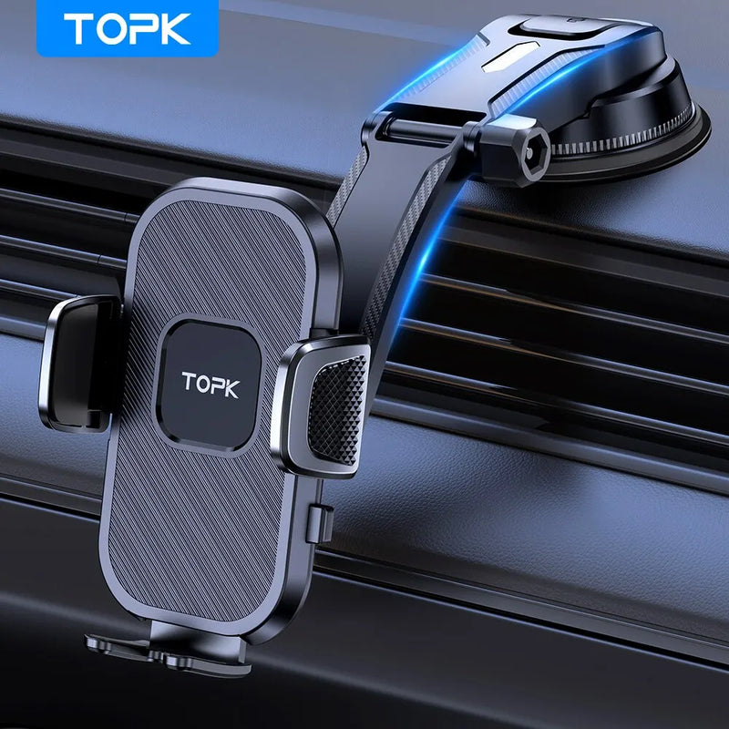 Suporte Gravity para Celular TOPK — Compatível com iPhone, Xiaomi, Samsung — Para Painel, Para-brisa e Saída de Ar do Carro