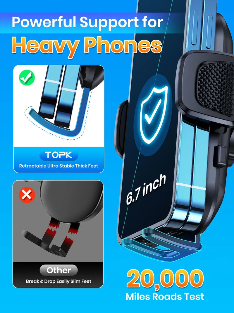 Suporte Gravity para Celular TOPK — Compatível com iPhone, Xiaomi, Samsung — Para Painel, Para-brisa e Saída de Ar do Carro