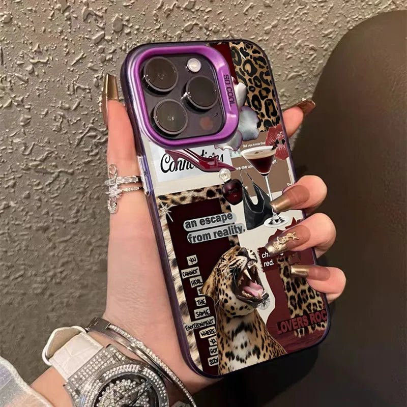 Capa de Telemóvel Estampada Leopard & Lábios Laser IMD para iPhone - Horiginex