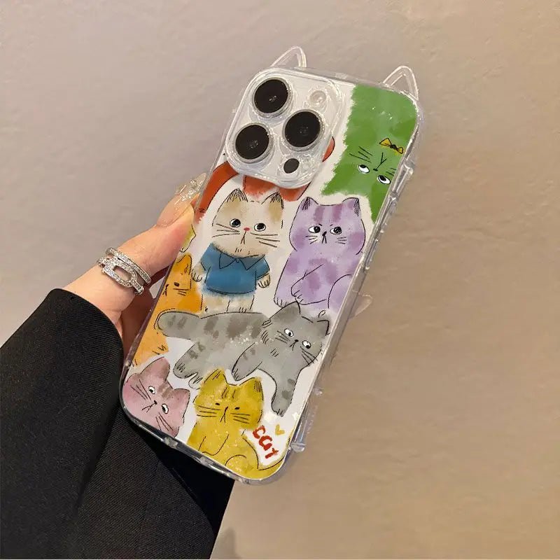 Capa de Telemóvel Gatinho Graffiti com Orelhas para iPhone – Silicone Fofo - Horiginex