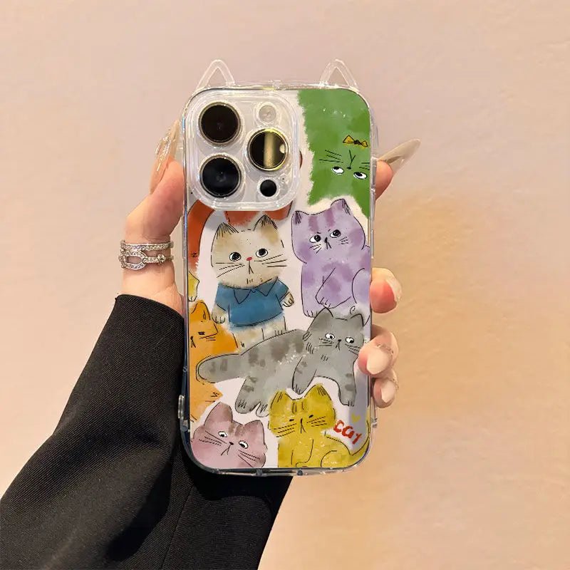 Capa de Telemóvel Gatinho Graffiti com Orelhas para iPhone – Silicone Fofo - Horiginex