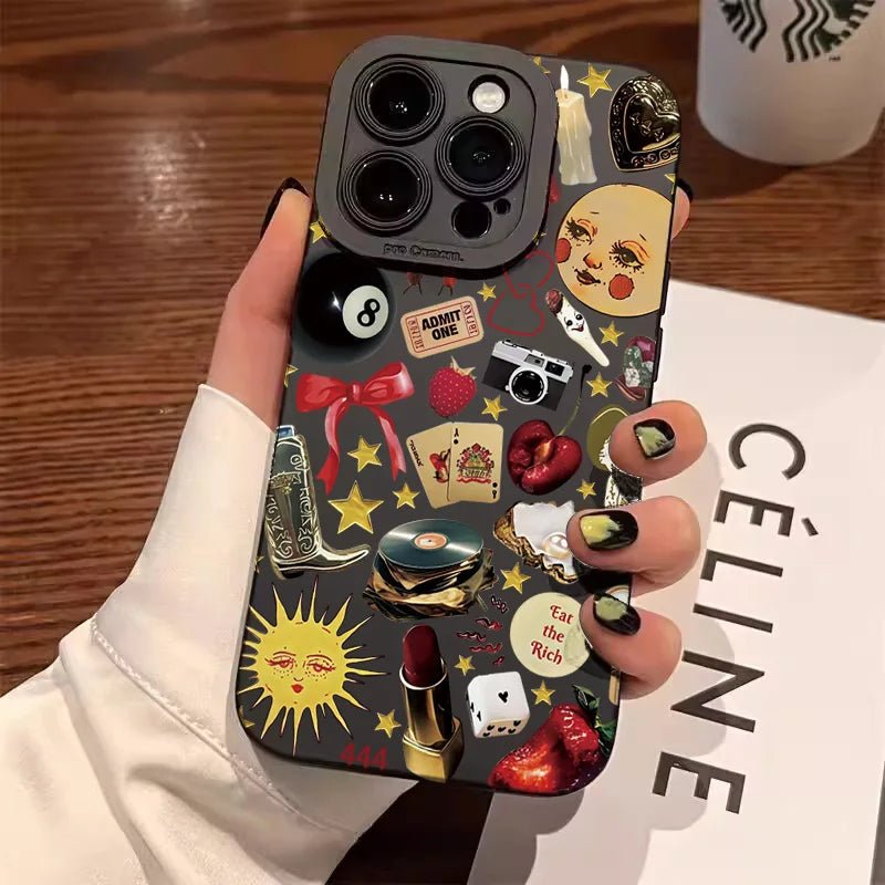 Capa de Telemóvel Olho Místico Estilo Colagem Preta para iPhone - Horiginex