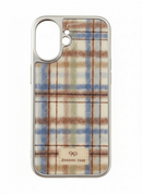Capa de Telemóvel Retro Tartan com Moldura Prateada para iPhone – Efeito Lã - Horiginex