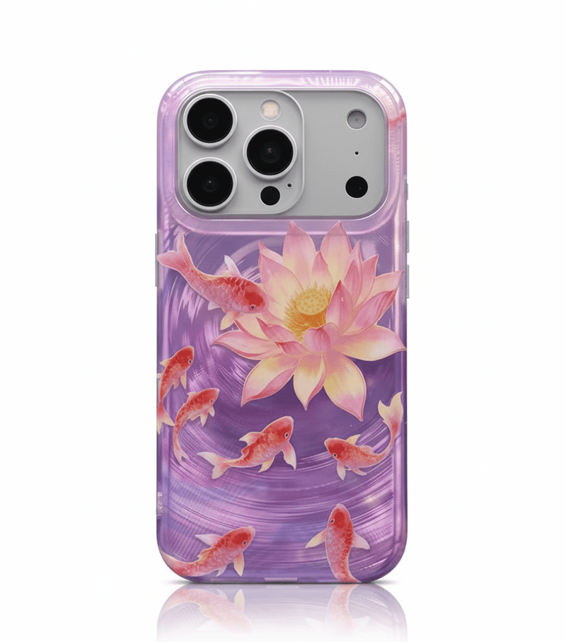 Capa iPhone Koi Goldfish Preta Brilhante Textura Glacial - Horiginex - Horiginex