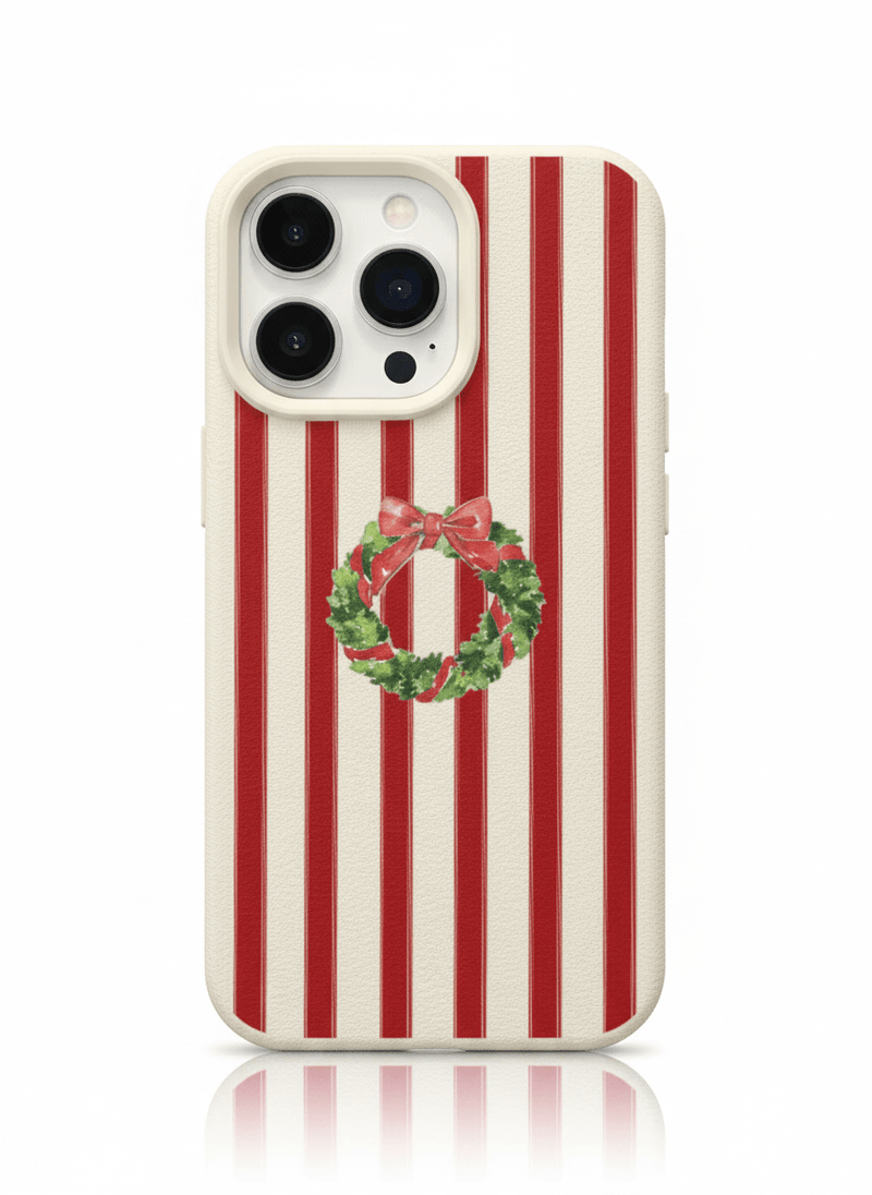 Capa Natal Vermelha com Guirlanda e Textura Lychee para iPhone - Horiginex