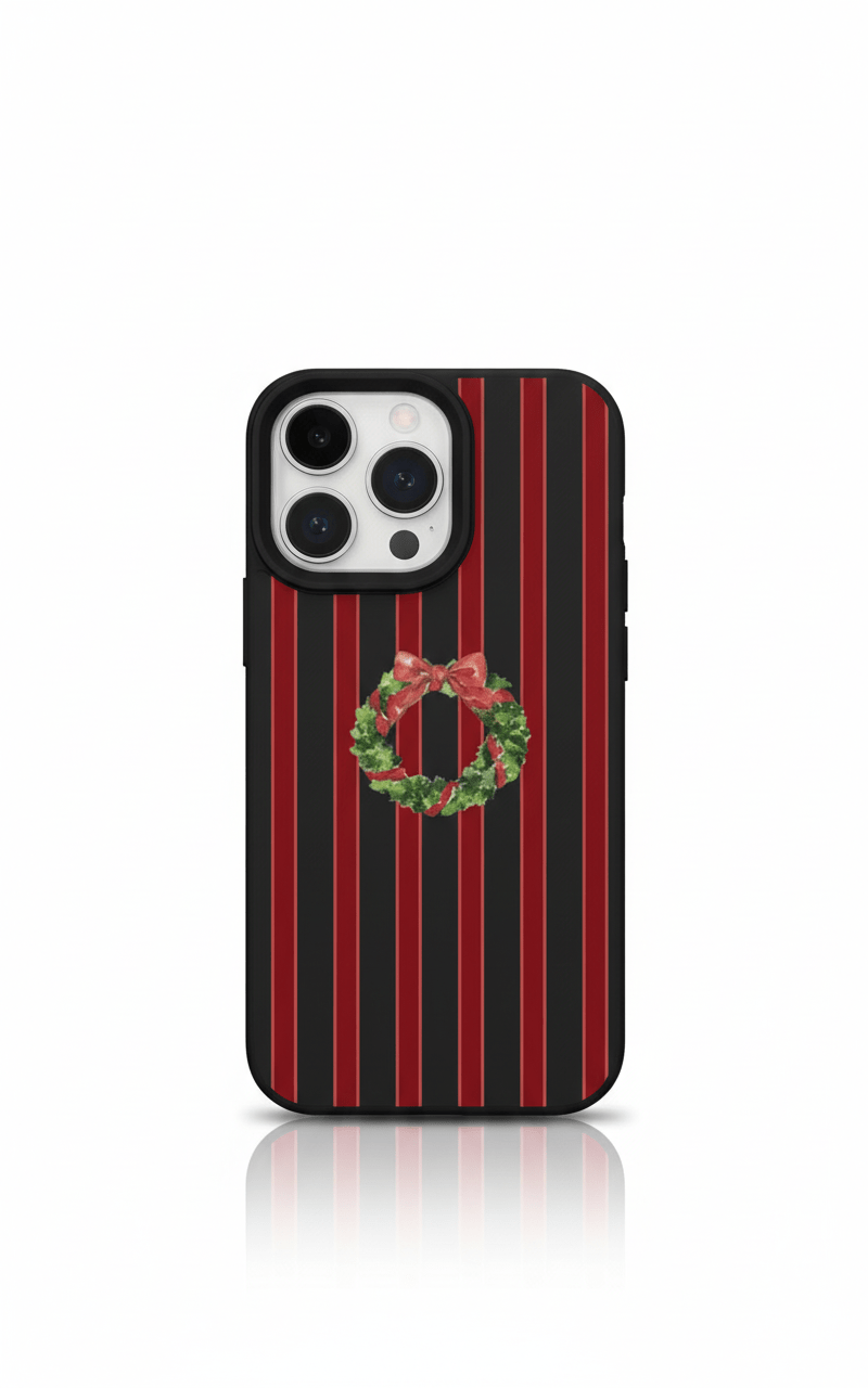 Capa Natal Vermelha com Guirlanda e Textura Lychee para iPhone - Horiginex