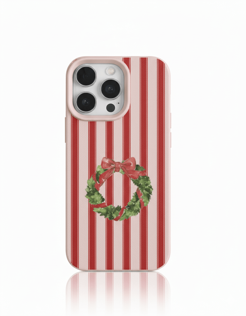 Capa Natal Vermelha com Guirlanda e Textura Lychee para iPhone - Horiginex