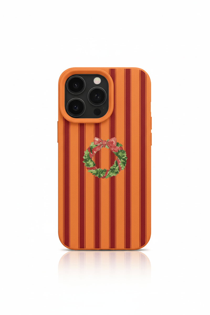 Capa Natal Vermelha com Guirlanda e Textura Lychee para iPhone - Horiginex
