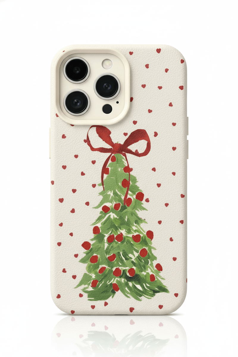 Capa Red Heart Christmas Tree Shockproof para iPhone – Design Natal Vermelho Coração - Horiginex
