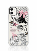 Capa Transparente Rosa com Laço e Disco Ball para iPhone – Estilo Lucky Girl - Horiginex