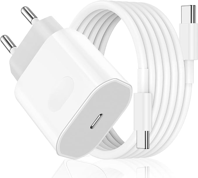 Carregador Rápido USB-C PD de 35W com Cabo para iPhone 15 Pro Max 16 Plus – Carregador de Parede com Dupla Entrada Tipo-C, Carregamento Rápido, Plugue EU, Compatível com Samsung